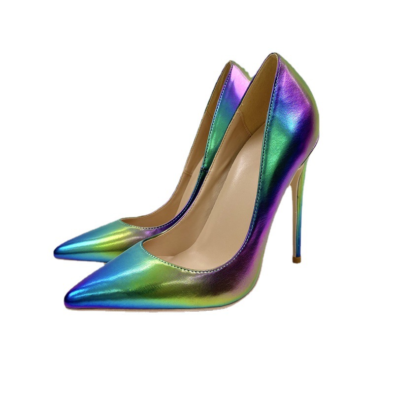 New Colorful Sheepskin High Heels Women's 12CM Pointed Stiletto Heel