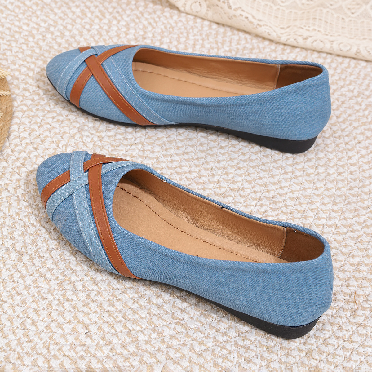 Ins Cross-straped Denim Loafers Fashion Lightweight Comfortable Flats Shoes For Women foto 5