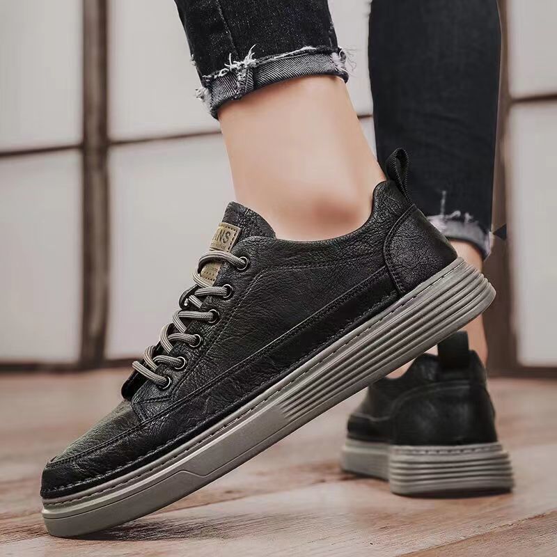 Men's Shoes Spring New Versatile Black Casual Leather foto 3