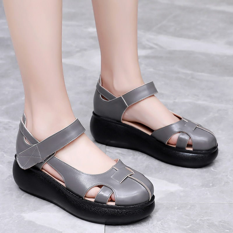 Womens Genuine Leather Closed-Toe Roman Sandals foto 5