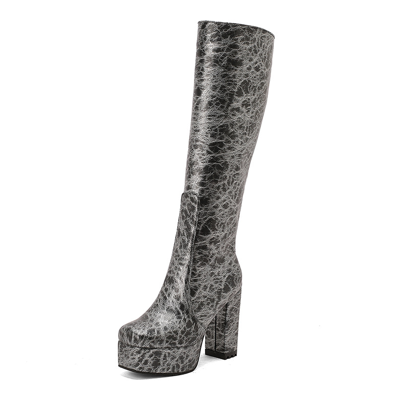 Women's Solid Color Platform Side Zip Square Toe Chunky Heel Boots foto 5