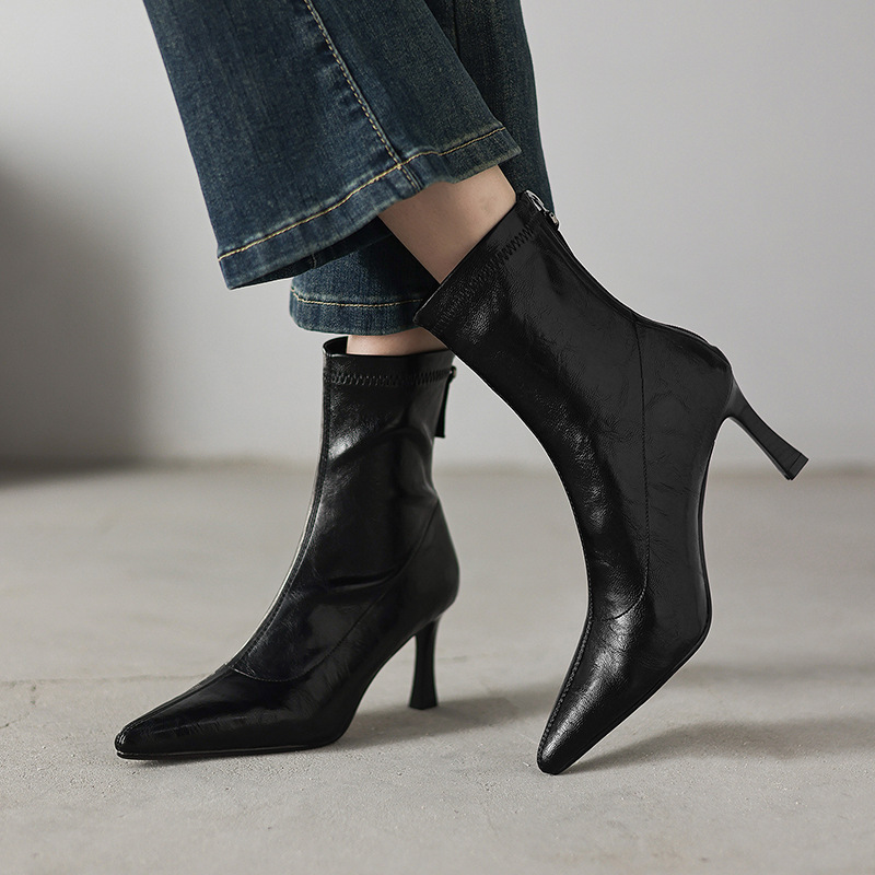 Womens Stylish Chic Ankle Boots With Zippers foto 5
