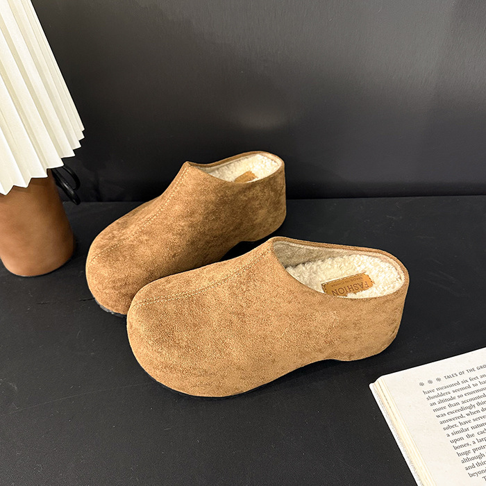 Stylish Round-toe Chunky-heel Platform Closed-toe Half-slipper With Fleece Lining For Warmthtrendy Womens Slippers foto 3