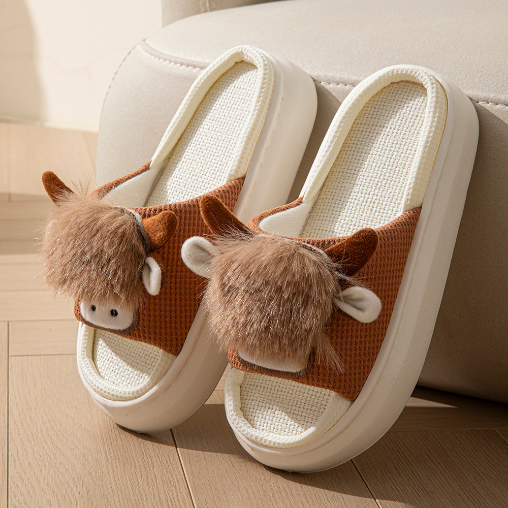 Spring And Autumn Linen Indoor Home Cartoon Eva Soft Bottom Mute Sweat-absorbent Slippers For Women foto 4