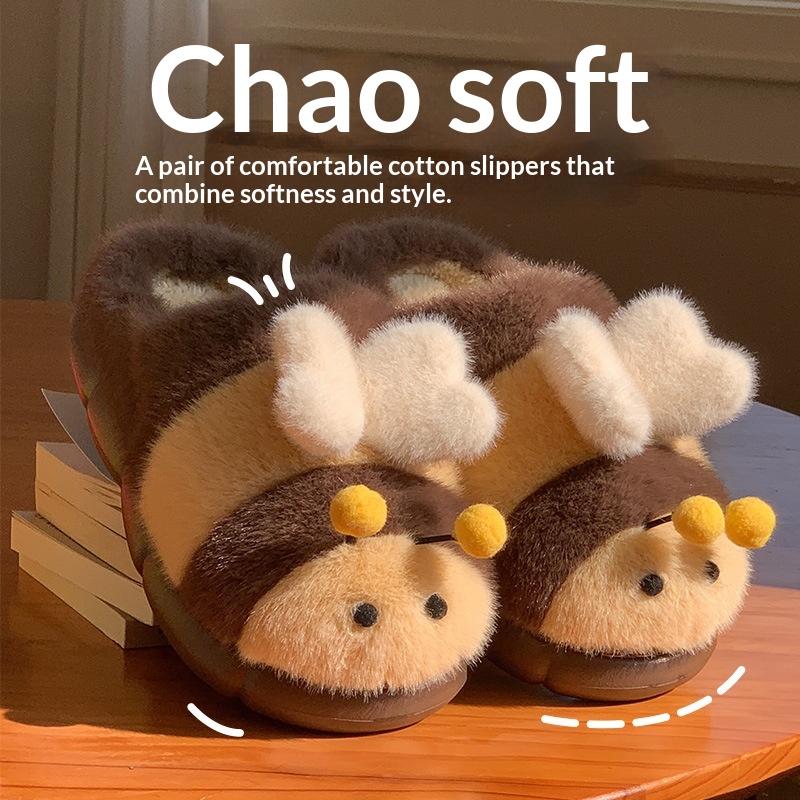 Cute Little Bee Fuzzy Slippers, Women's New Autumn Collection foto 2