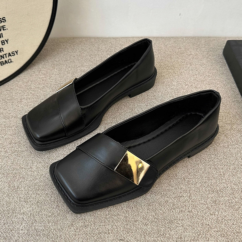 Metal Buckle Square Head Women's Flat-heeled Shoes foto 4