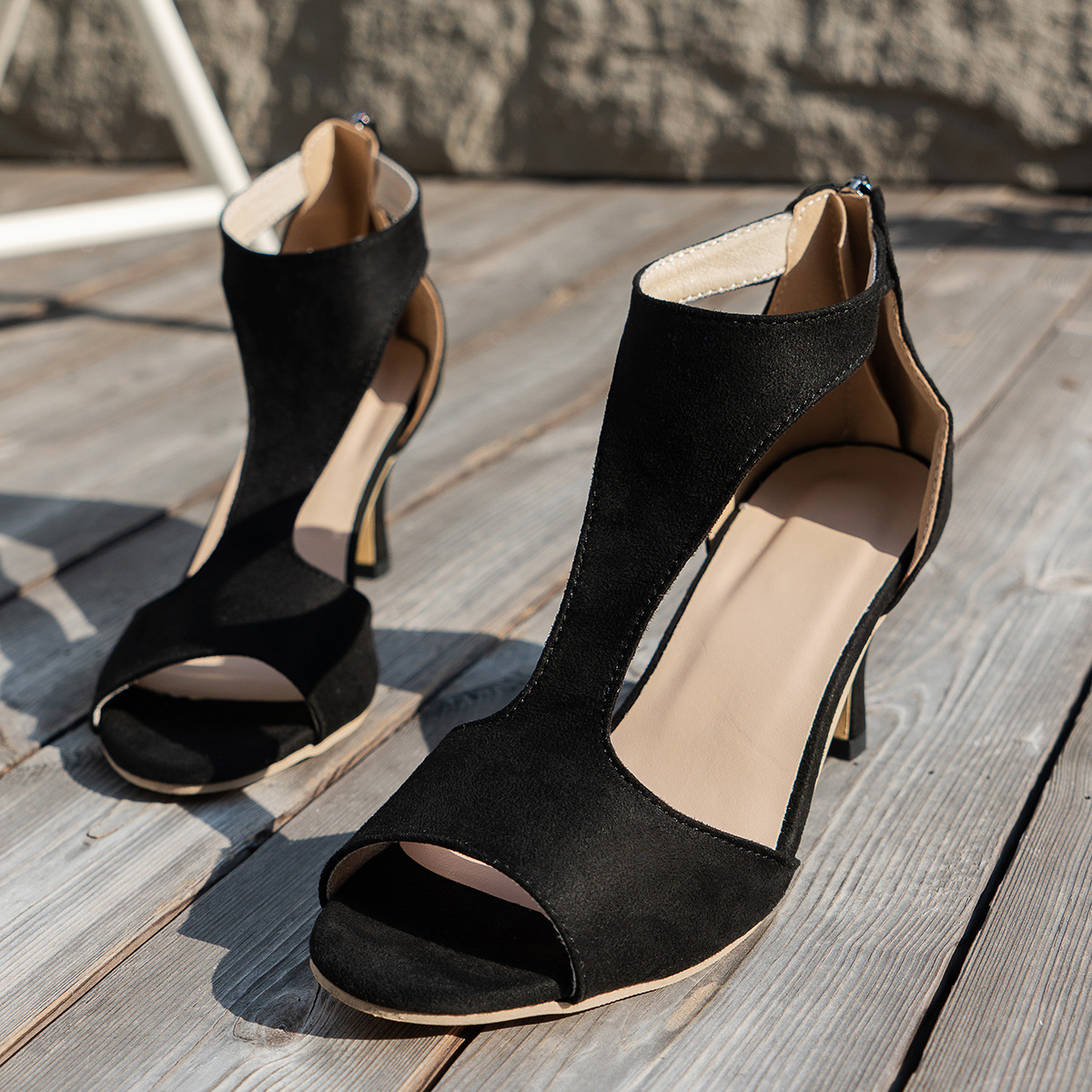 Women's Zipper Bag Heel Peep Toe Shoes After Summer foto 4