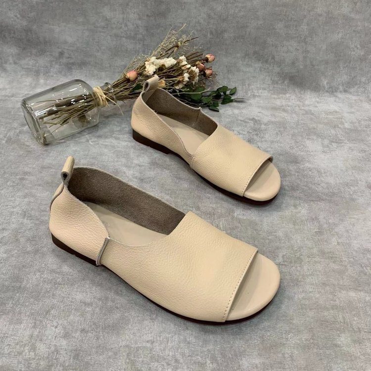 Retro Handmade Soft Leather Open-toe Fish-mouth Shoes With A Soft Sole foto 4
