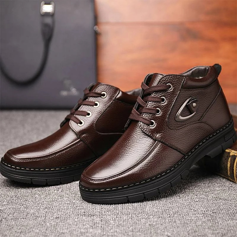 Middle-aged And Elderly Men's Winter Warm Fleece-lined Thick Old Men's Leather Shoes foto 3