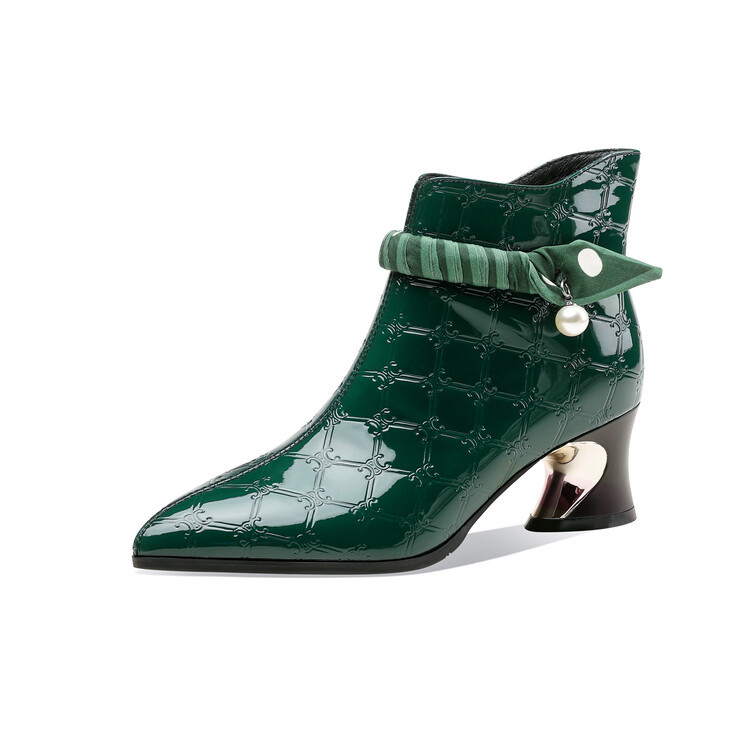 Pointed-toe, Chunky-heeled Ankle-length Boots With A Mid-height Heelstylish Patent Leather foto 3