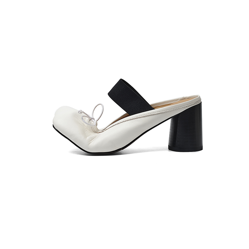 Women's Premium Washed Full Grain Leather Ballet Mules, Elastic Strap Block Heel Sandals foto 3