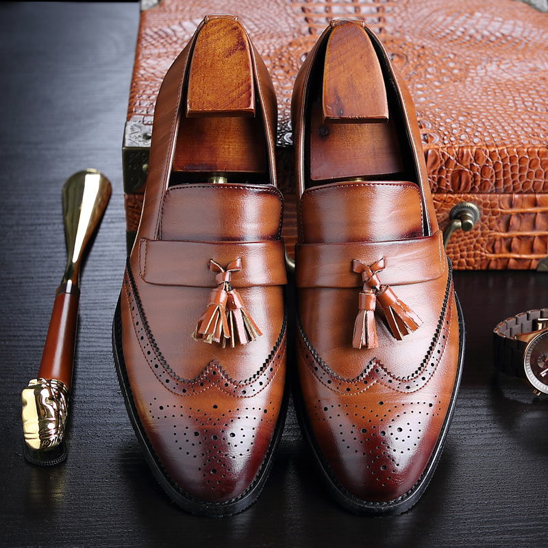 Casual Fashion Brogue Fringed Leather Shoes Men foto 2