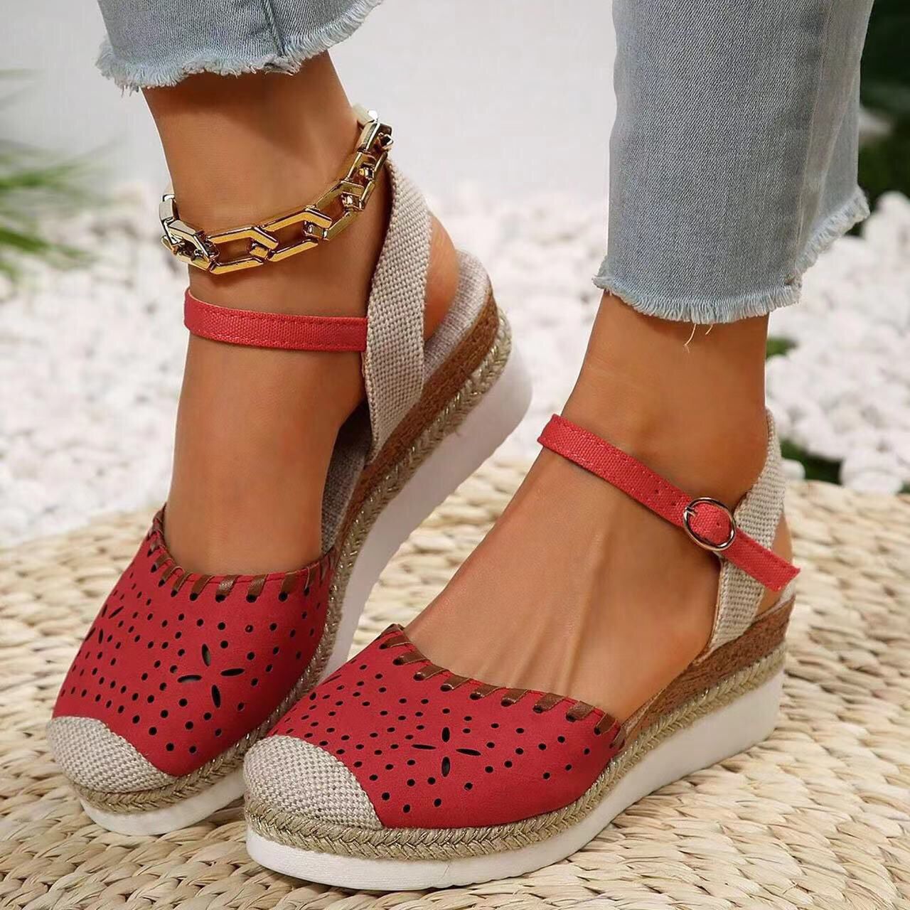 Women's Hemp Rope Platform Casual Wedge Shoes foto 5