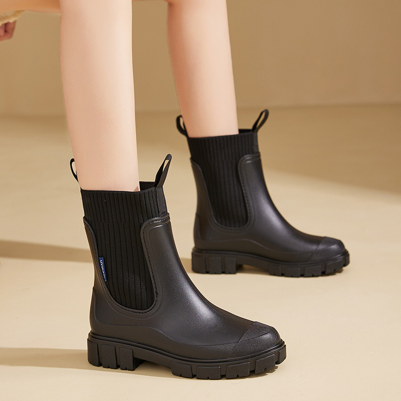 Wear-resistant Height Increasing Waterproof Non-slip Outdoor Wearable Elastic Band Women's Rain Boots foto 5