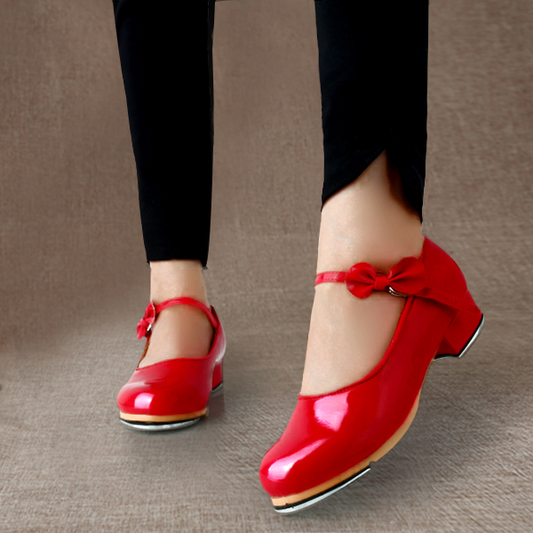 Girls Soft Bottom Glossy Bow Dance Shoe foto 2