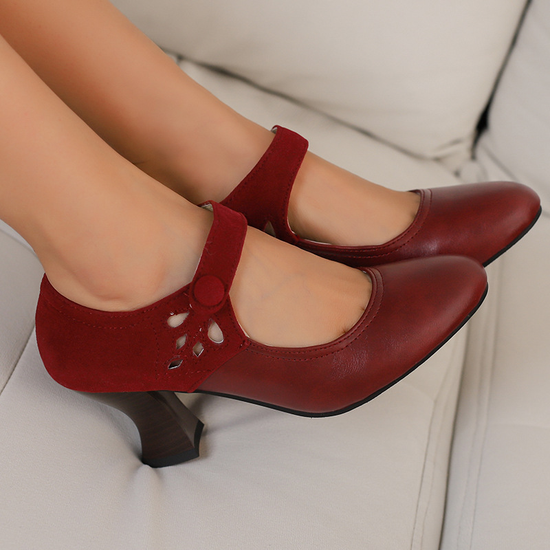 Buckle Spring And Autumn Women's Shoes Round Head Chunky Heel Shoes foto 4
