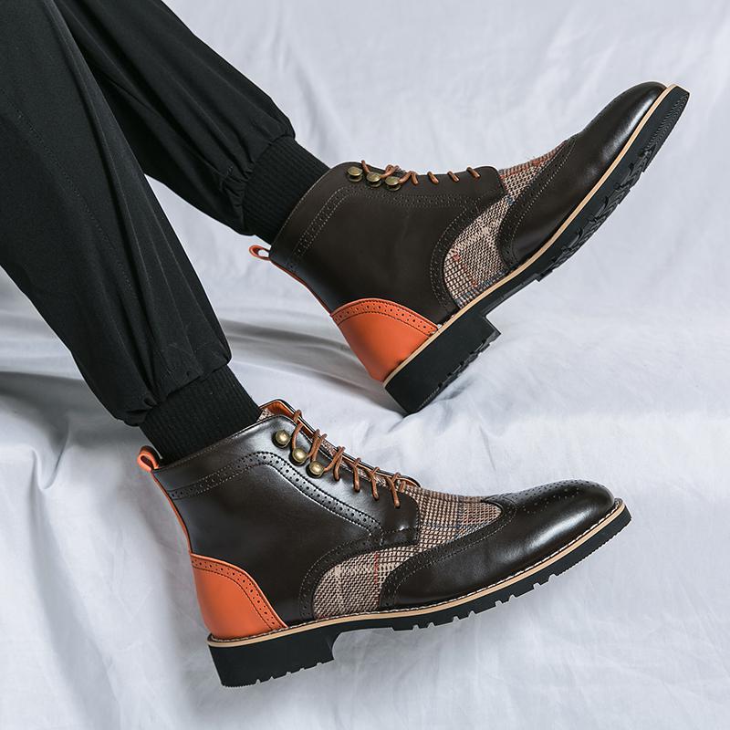 Men's Brogue Vintage Leather Boots British Trend foto 5