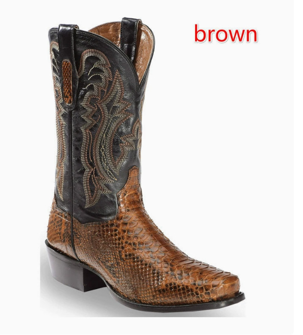 Mens Embroidered Pointed-Toe Patchwork Quilted Boots foto 5