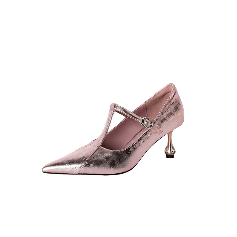 New High Heel Low-cut Pointed-toe Shoes Sheepskin Soft Banquet Temperament Mary Jane Shoes foto 5
