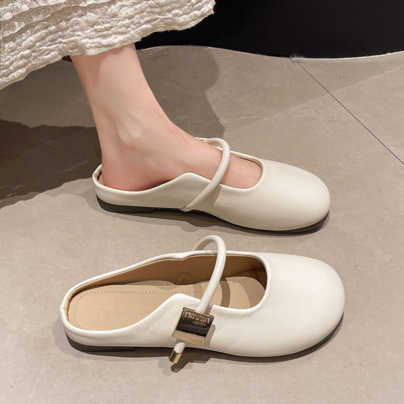 Temperament Wild Square Buckle Toe Cap Semi Slipper Soft Bottom Internet-famous Outdoors Slip-on foto 4