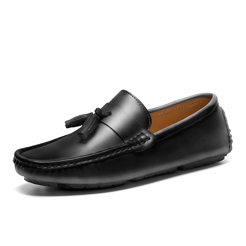 Retro British Business Cowhide Men's Beanie Shoes foto 2