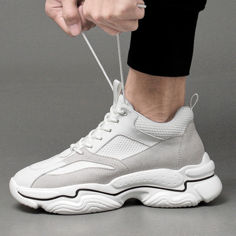 Men's Color Matching Fashion Mid Heel Invisible Height Increasing Cowhide Stitching Casual Shoes foto 3