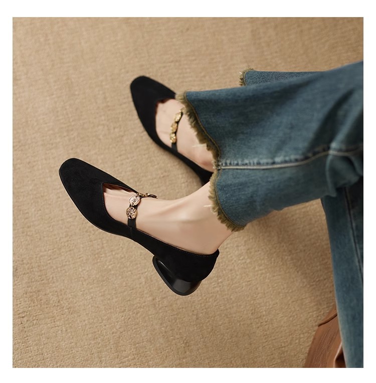 French Retro Square Toe Low-cut Suede Pumps Women's Autumn New foto 5