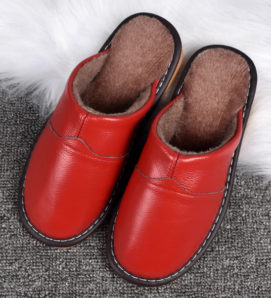 Pure Leather Thermal Cotton Slippers Couple Household Cowhide Waterproof foto 4