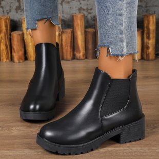 Black Chelsea Ankle Boots Women's Chunky Heel Martin Boots foto 2