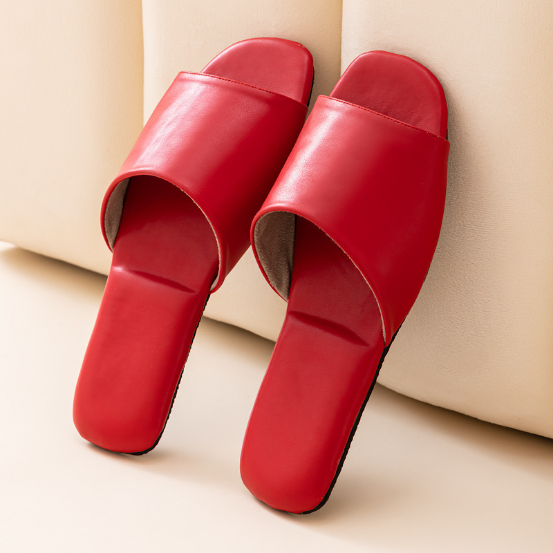 Womens PU Leather Plain Color Simple Slippers For Home Use foto 3