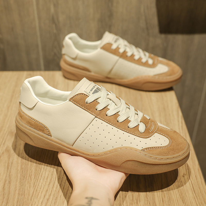 Stitching Contrast Color Genuine Leather Platform Flat Casual Board Shoes foto 3