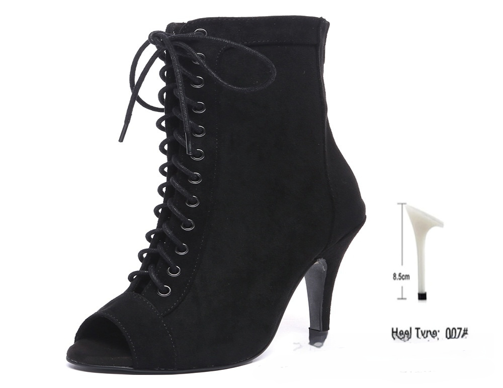 Women's Black Denim Gaobang Peep Toe High Heels foto 4