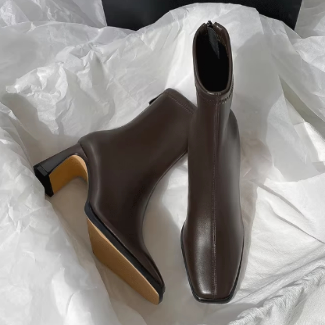 Women's Autumn And Winter New Style Brown Ankle Boots With Velvet Thick Heels foto 3