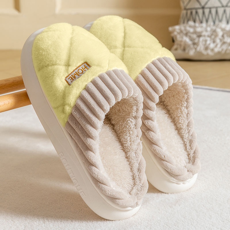 Men's Rhombic Sewing Plush Slippers Winter Warm Non-slip House Shoes For Women Bedroom Floor Home Slipper Couple foto 5