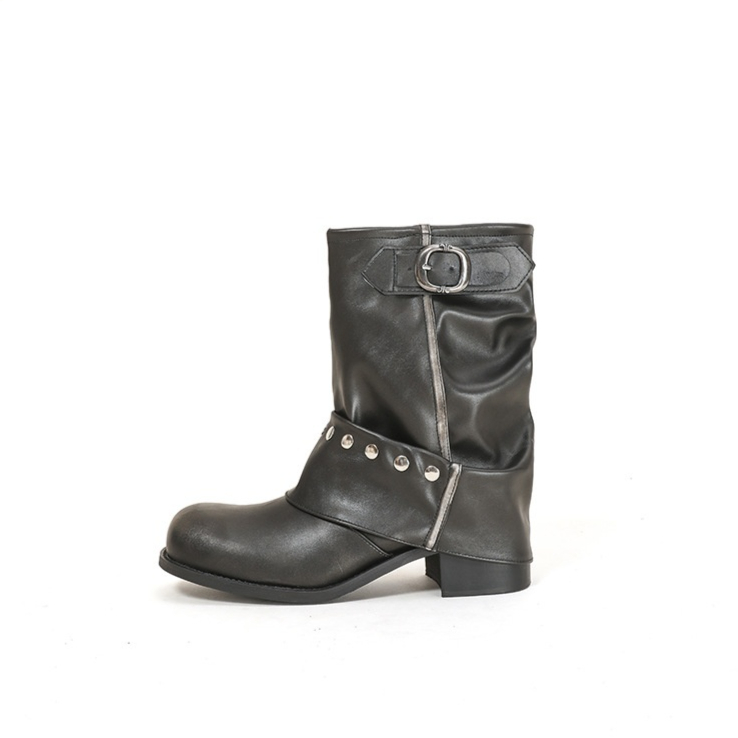 Women's Rivet Pleated Slouch Boots Martin foto 2