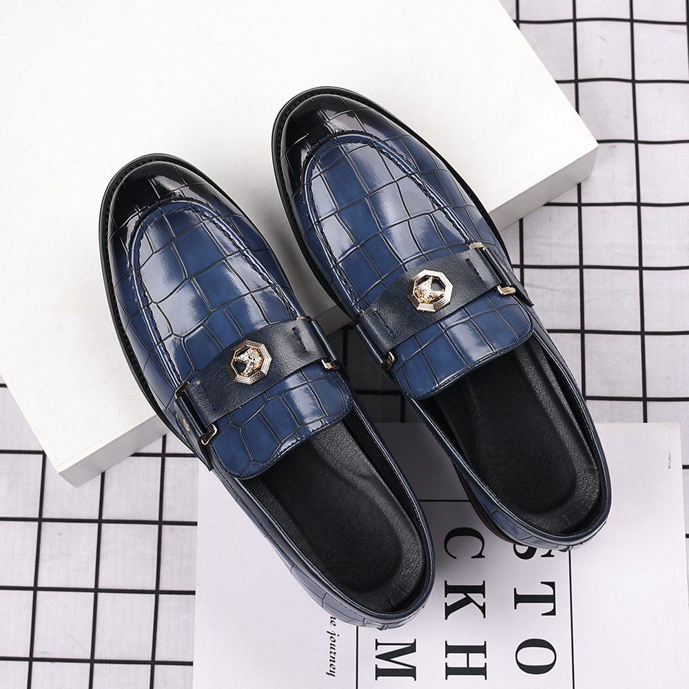 Plaid Casual Loafers Men's Banquet Slip-on Metal Buckle foto 2