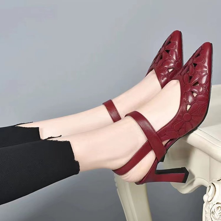 Fashion Pointed Toe Sandals Back Empty Soft Leather Hollowed Toe Box High Heels foto 4