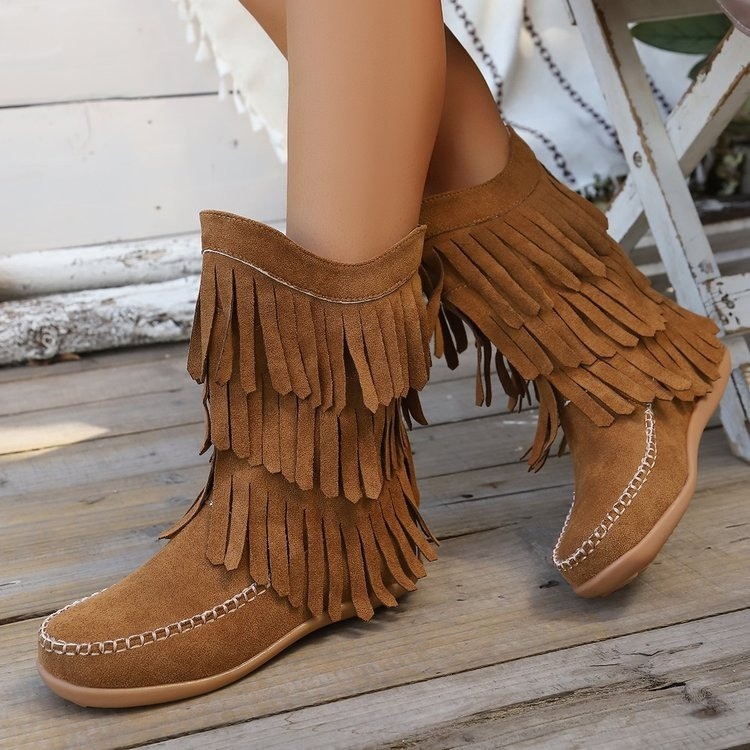 Plus Size Retro Tassel Mid-calf Heel Martin Boots foto 5