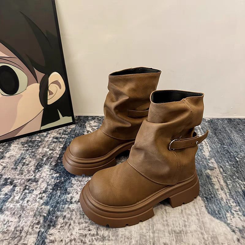 Women's Fashionable Retro Round-Toe Chunky-Soled Dr Martens Boots foto 2