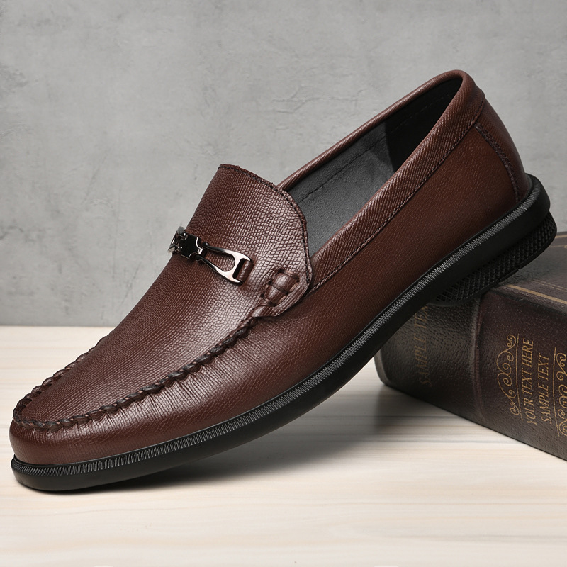 Loafers Men's First Layer Cowhide Embossed Business Leisure Slip On foto 2