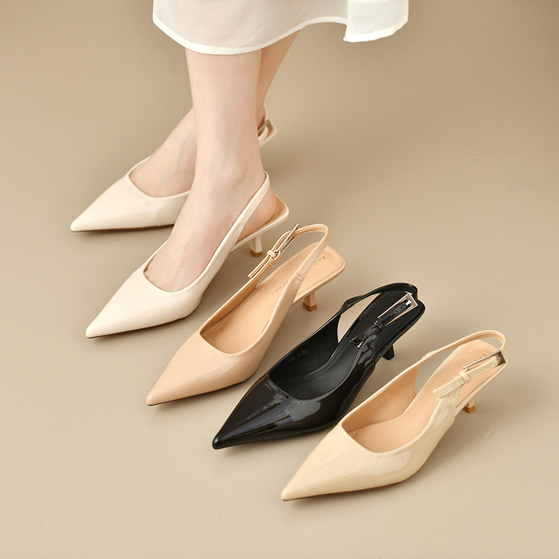 French-style Pointed-toe Kitten-heel Closed-toe Sandals With A Bow Detail foto 5