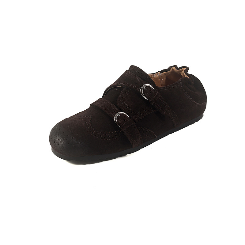 Women's Handmade Washed Cow Leather Mary Jane Flats, Brogue Buckle Cross Strap Shoes In Premium Full-Grain Leather foto 2