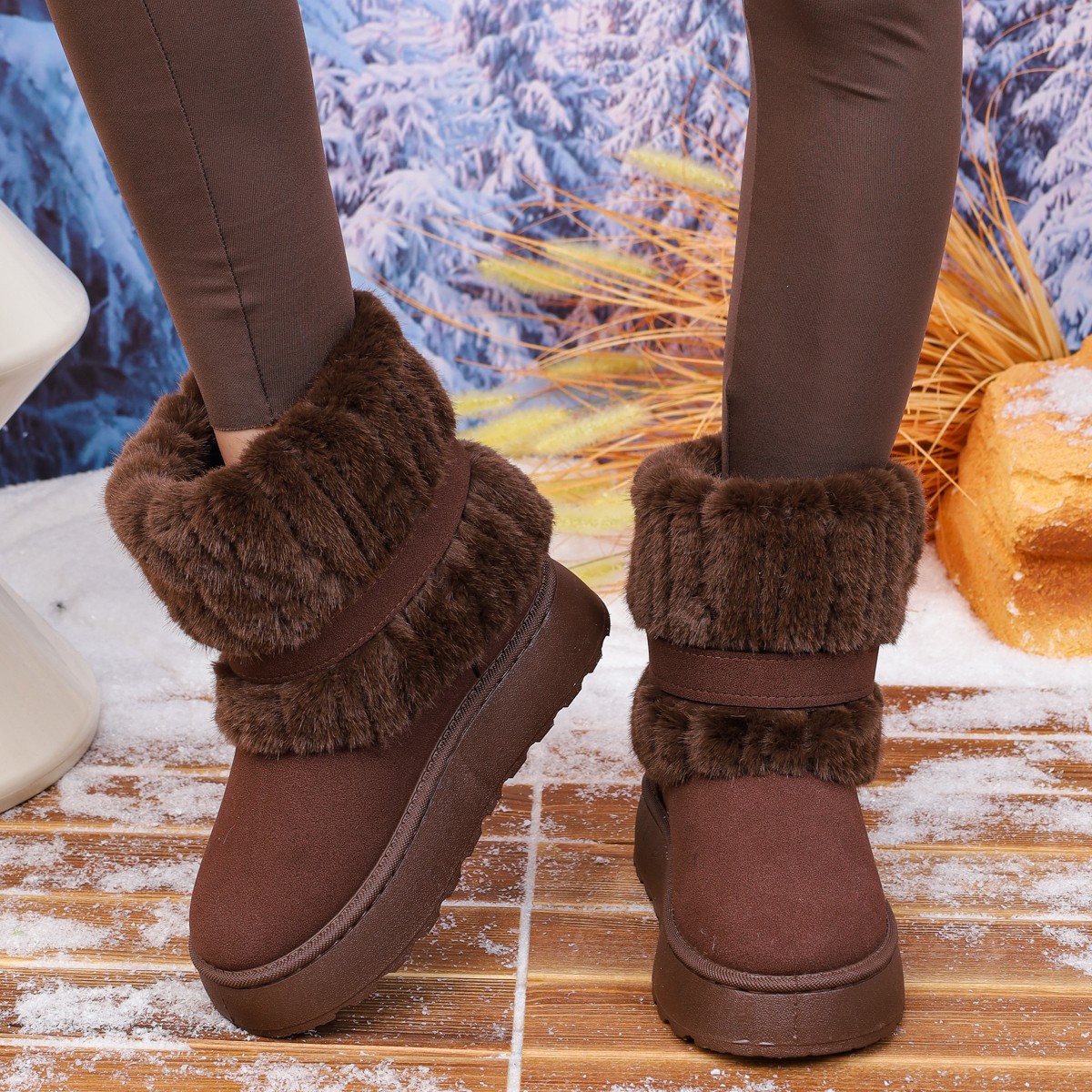 Women's Plus Size Snow Boots Fleece Lined Padded Warm Keeping Non-slip Ankle Boots foto 5