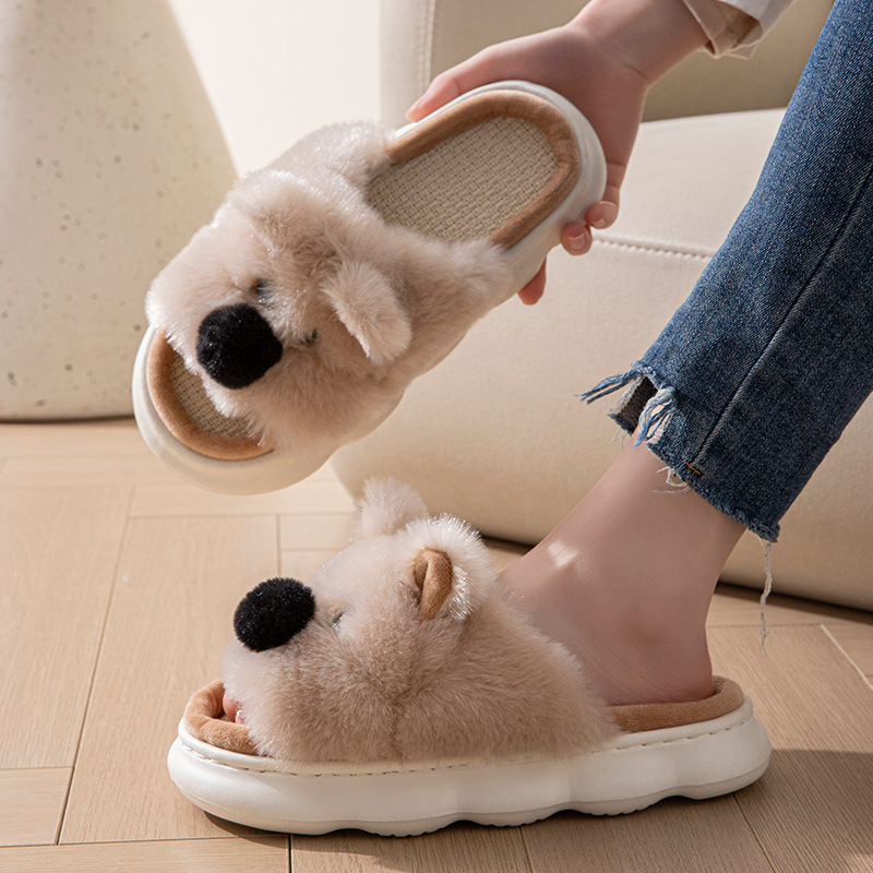 Linen Slippers For Women, Indoor Home Thick Sole Cartoon foto 4