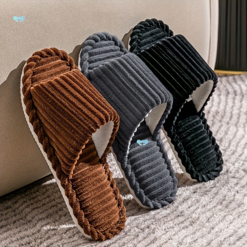 Men's Corduroy Striped Open Universal Indoor Corduroy Slippers foto 5