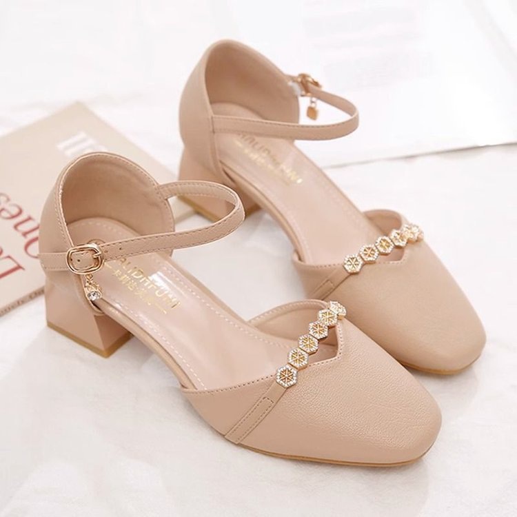 Mid-heel Fairy-style Slingback Soft Leather Square-toe Pumps foto 4