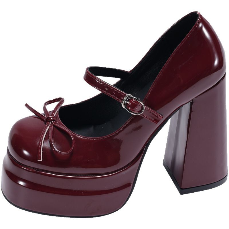 Stylish Platform Leather Shoes Niche Chunky Heel Not Tired Feet High Heels foto 3