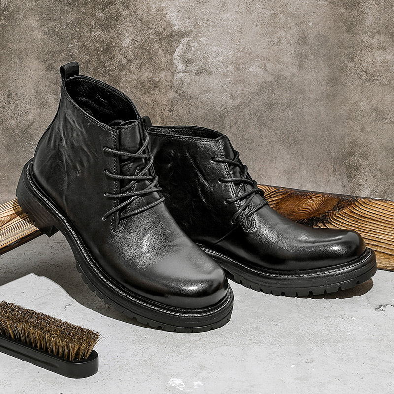 First Layer Cowhide Men's High-top Martin Boots British Formal Wear foto 3