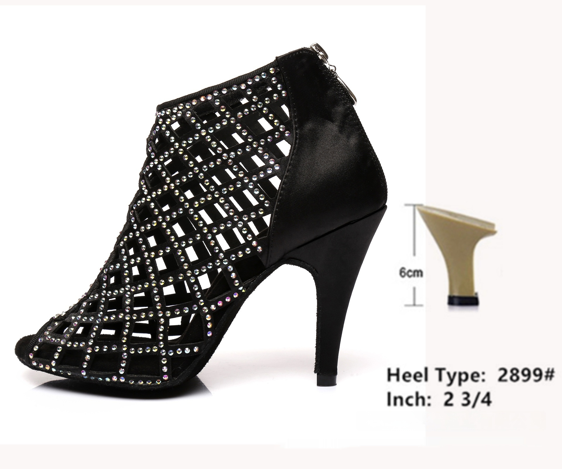 Black Satin Latin Dance Shoes Shiny Breathable High Heel foto 2