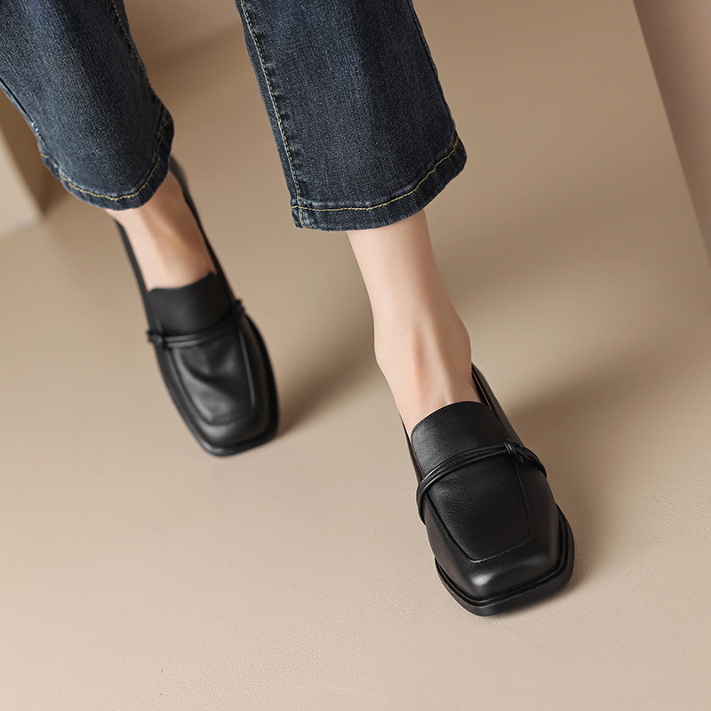 Retro Minimalist Design Womens Mid Heel Leather Shoes